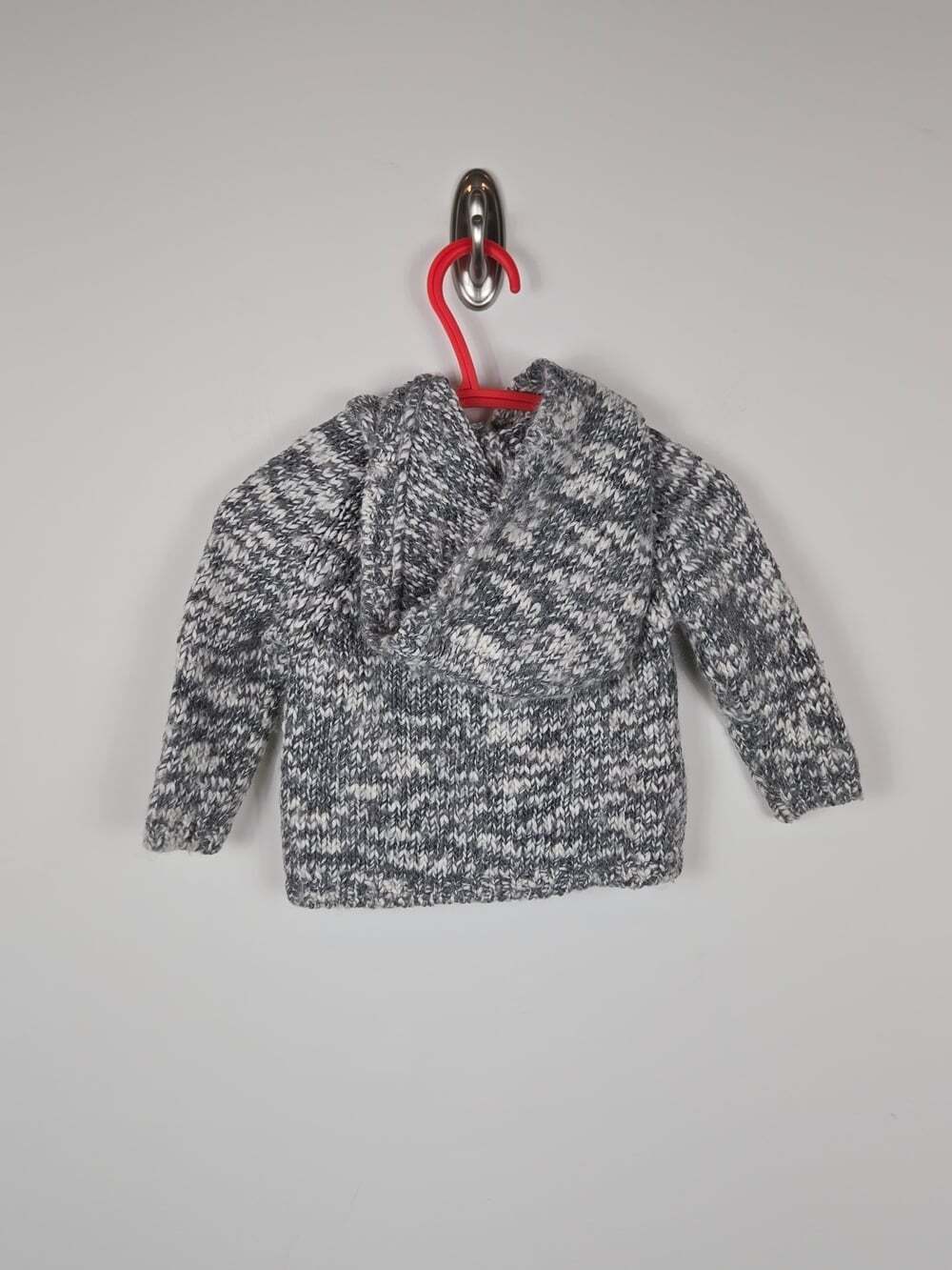 Zara Mini Baby Wool Blend Hooded Cardigan 3-6M 68 Chunky Knit Gray - Picture 5 of 7